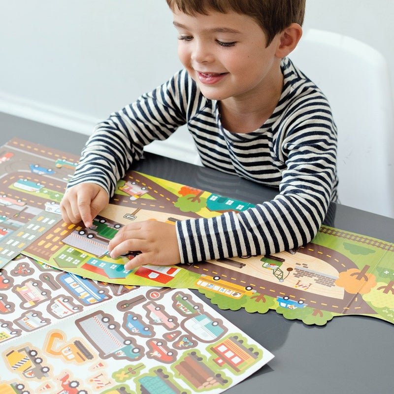 Petit Collage Giant Fold Out Activity Book Roads & Rails, Over 100 Reusable Stickers Ages 3+ - Image 2